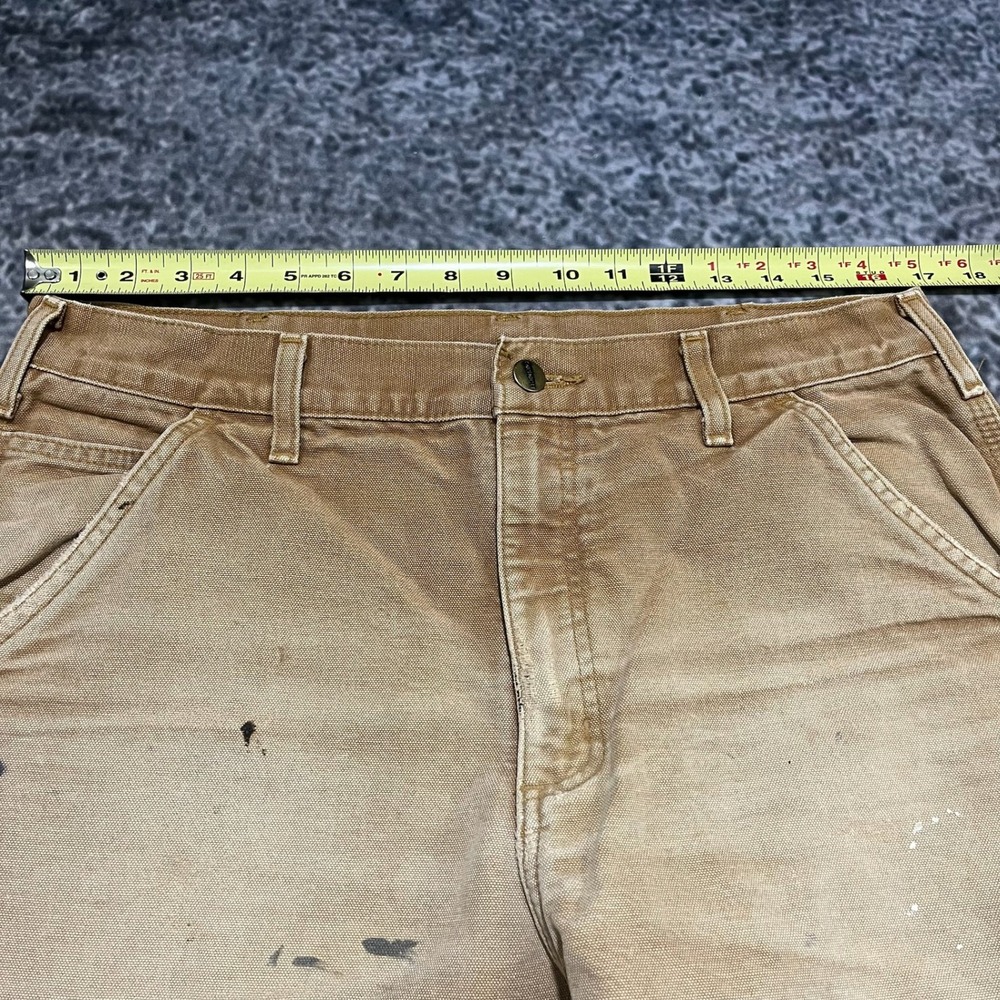 VTG Carhartt Carpenter Pants Tan 34x29 Distressed Faded Flannel Lined B111‎ BRN - Picture 9 of 16